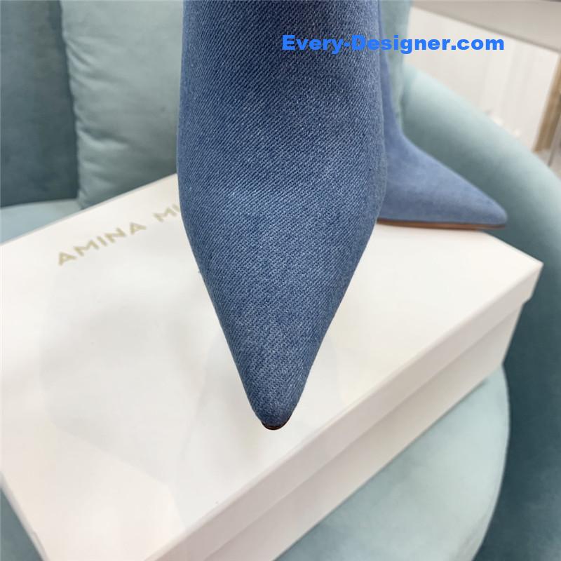 Amina Muaddi wine glass heel pleated high heel boots