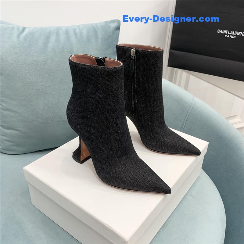Amina Muaddi wine glass heel pleated high heel boots