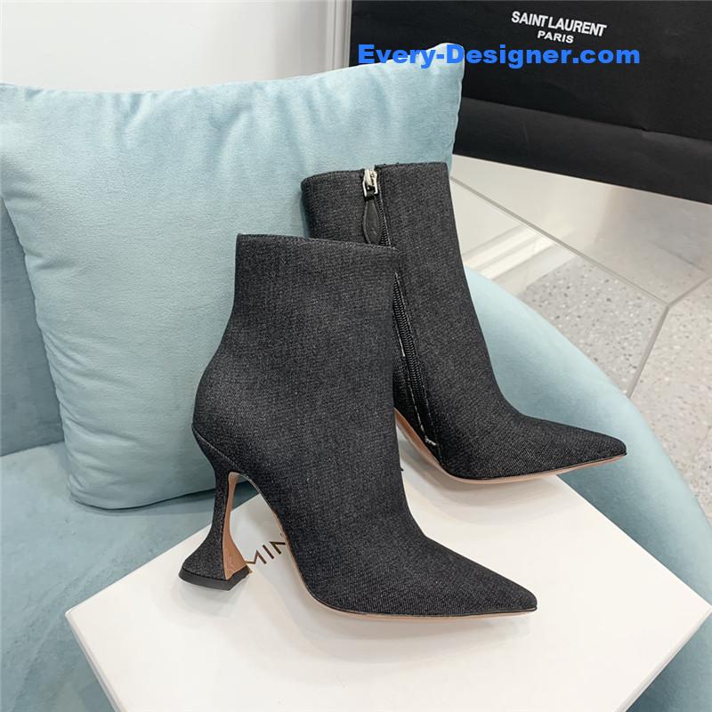 Amina Muaddi wine glass heel pleated high heel boots