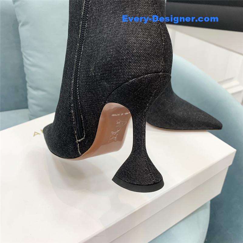 Amina Muaddi wine glass heel pleated high heel boots