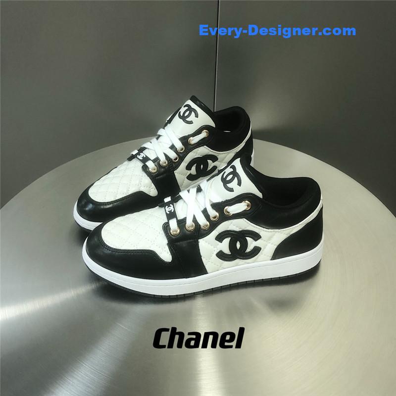 Ch**el black and white panda rhombus casual sneakers