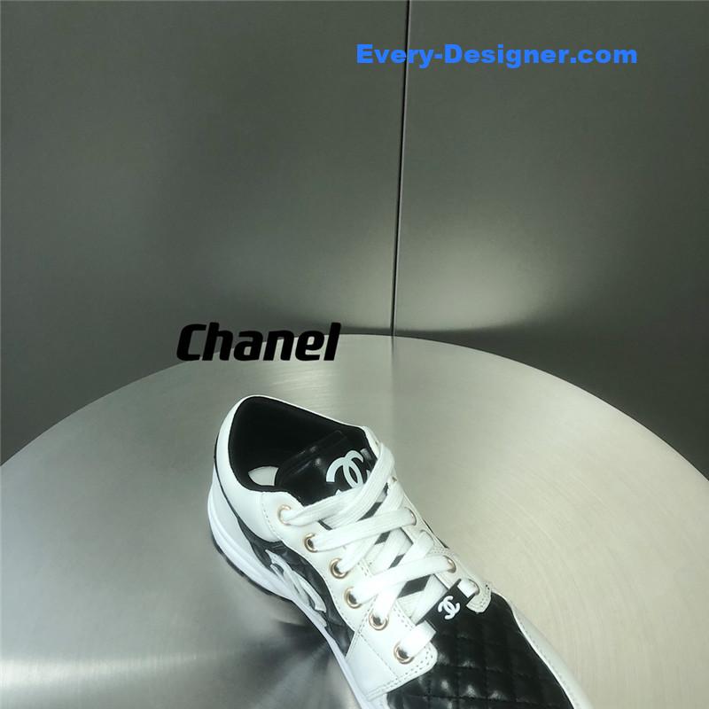 Ch**el black and white panda rhombus casual sneakers