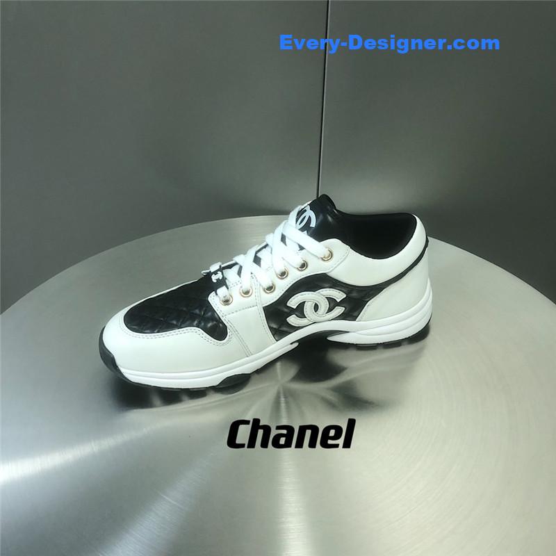 Ch**el black and white panda rhombus casual sneakers