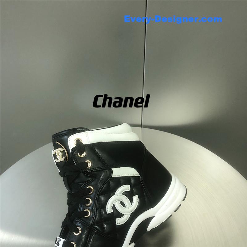Ch**el black and white panda rhombus casual sneakers