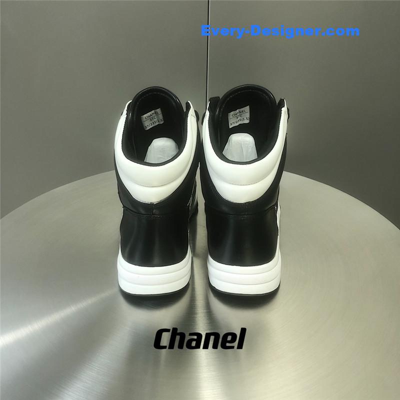 Ch**el black and white panda rhombus casual sneakers