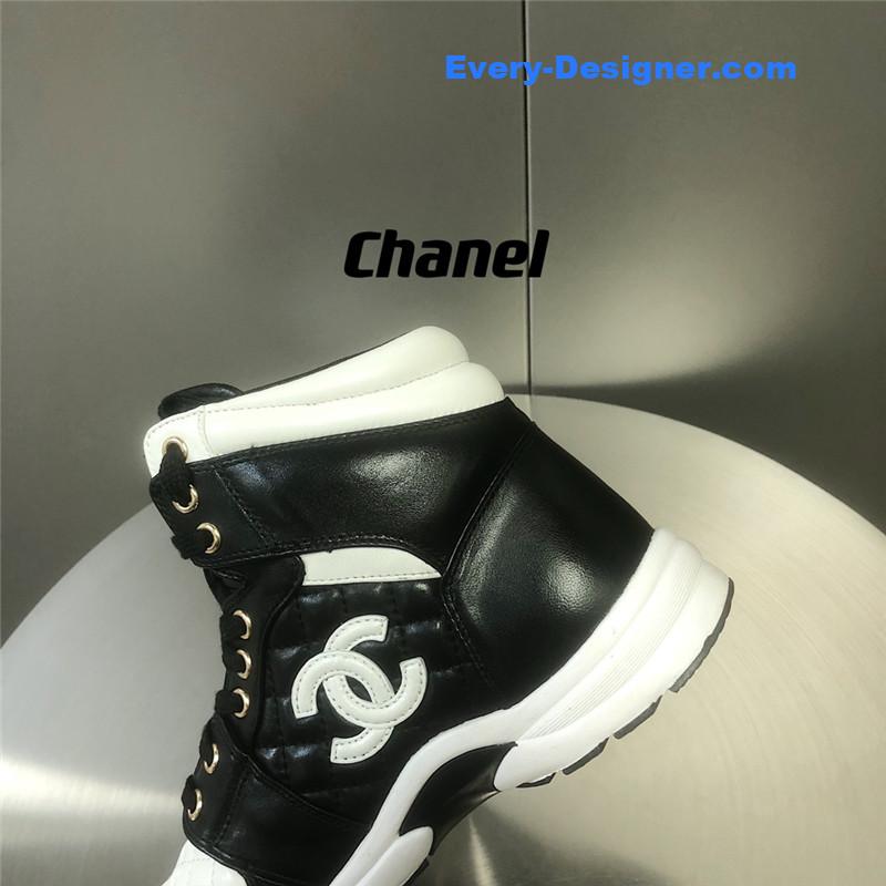 Ch**el black and white panda rhombus casual sneakers