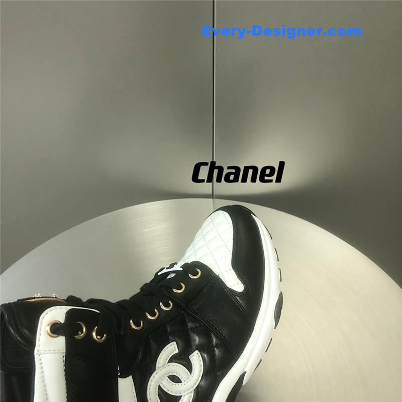 Ch**el black and white panda rhombus casual sneakers