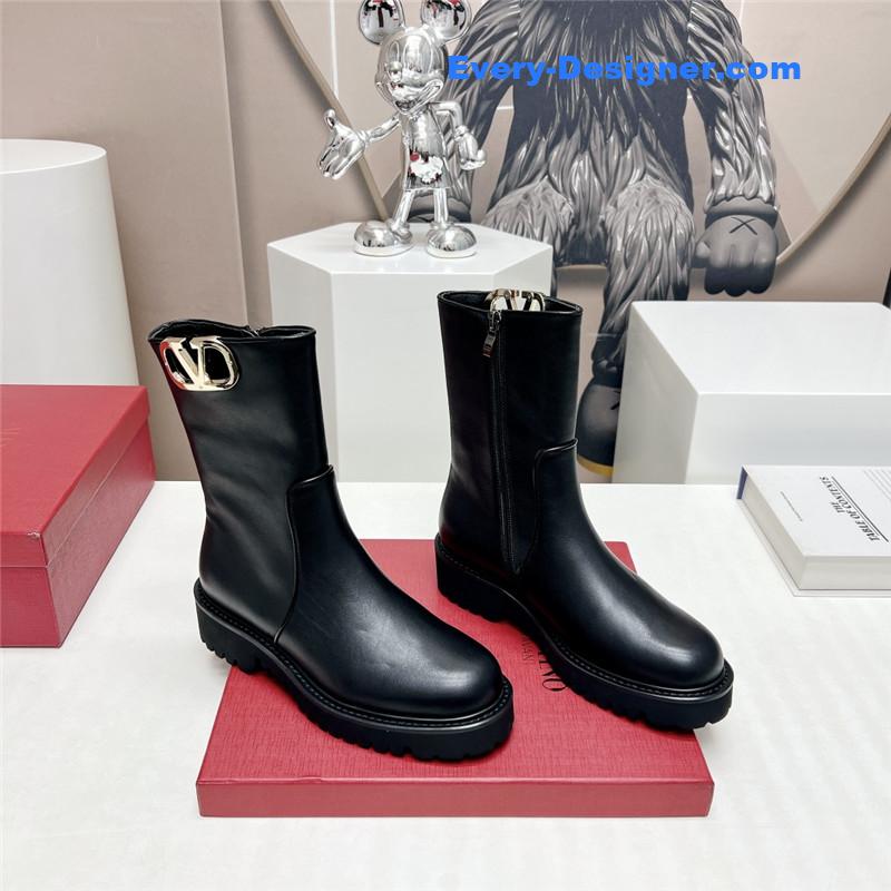 valentino round toe gold hollow buckle ankle boots