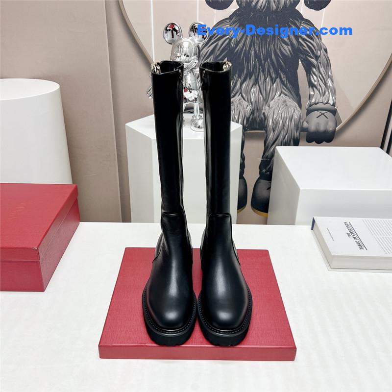 Va1e*ntin0 round toe gold hollow buckle boots