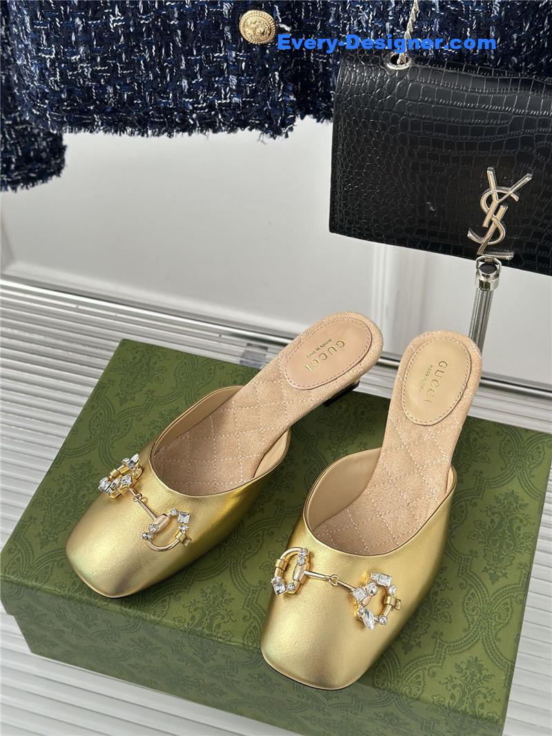 Gvc*1 new horsebit toe thick heel half slippers