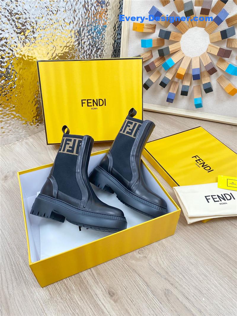 F**di rockoko black leather knit boots