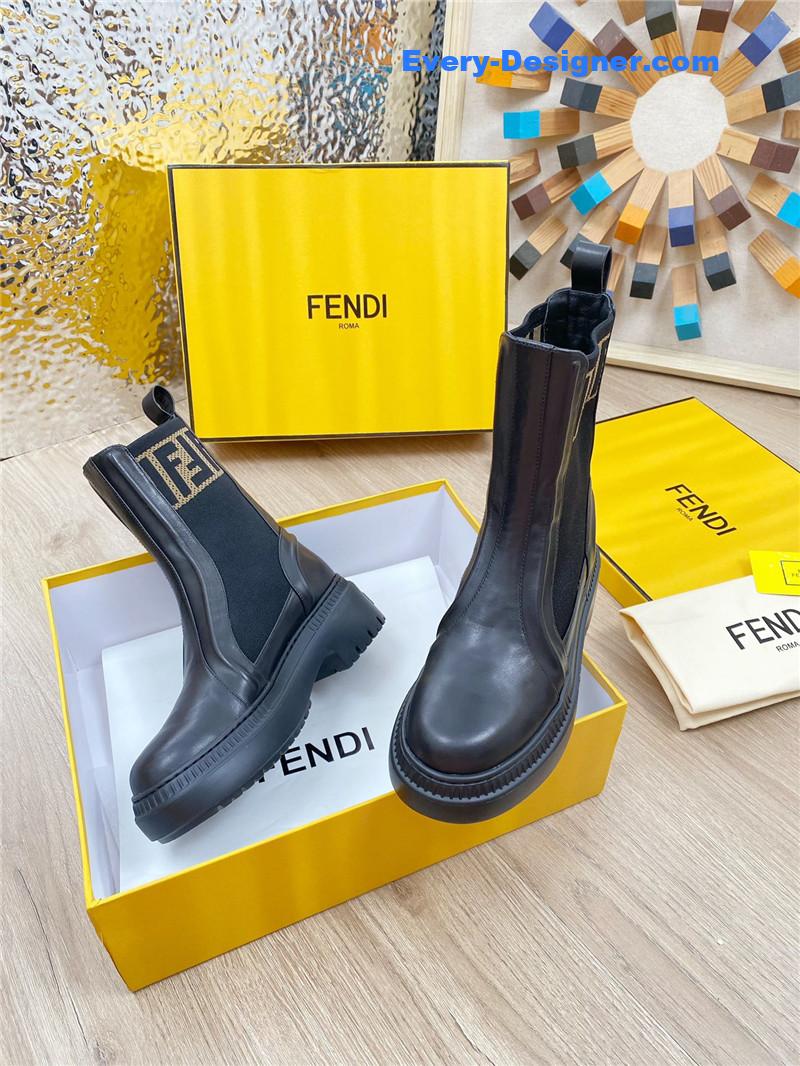 F**di rockoko black leather knit boots