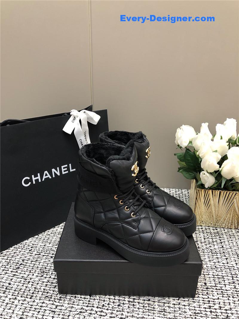 Chanel Quilted Black Leather Snow Boots