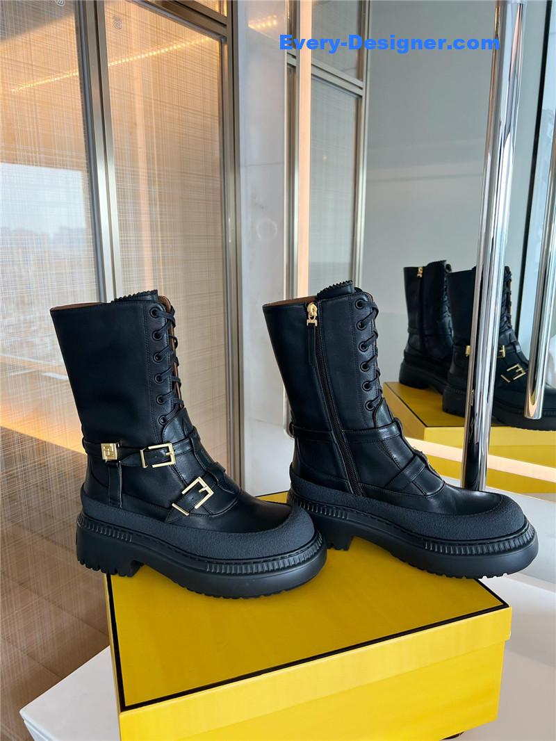 Fendi Delfina Black Leather Biker Boots