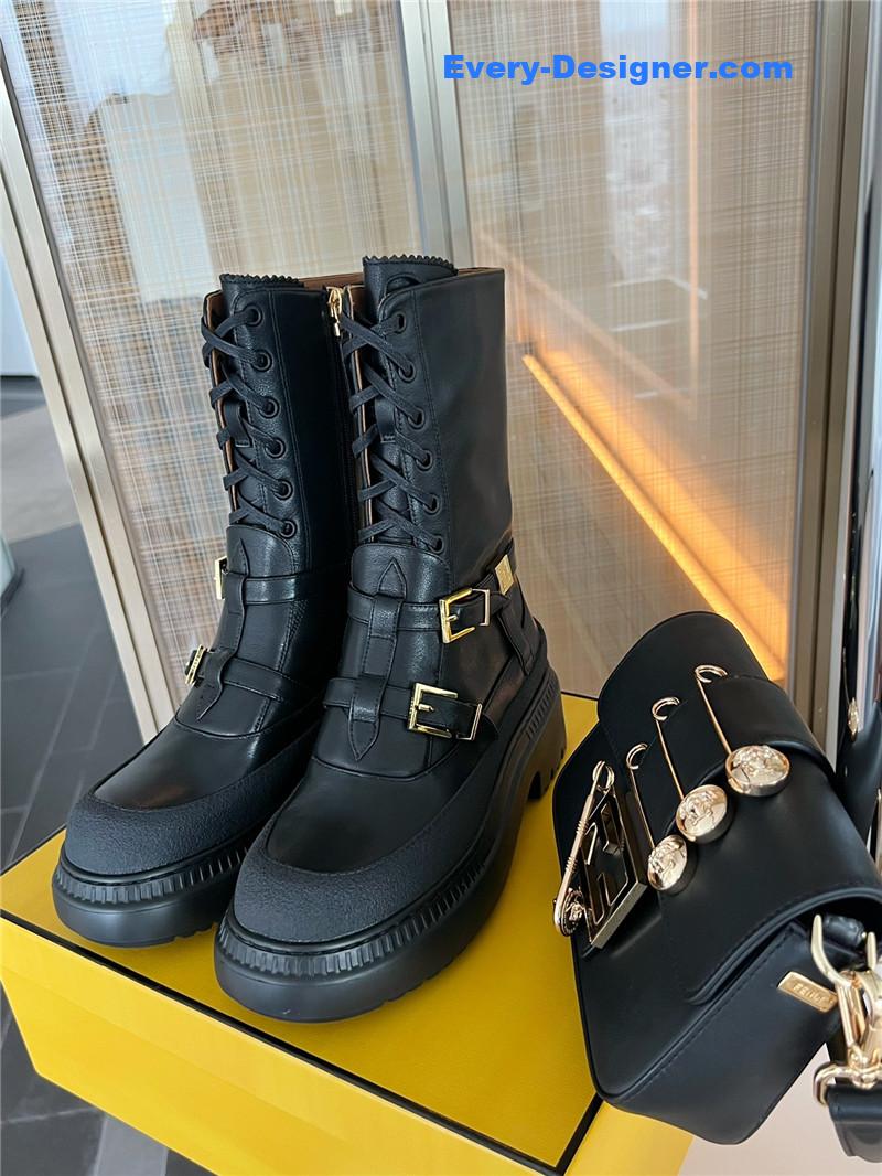 F**di delfina black leather biker boots