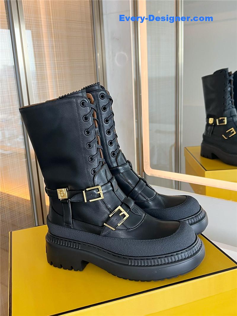 F**di delfina black leather biker boots