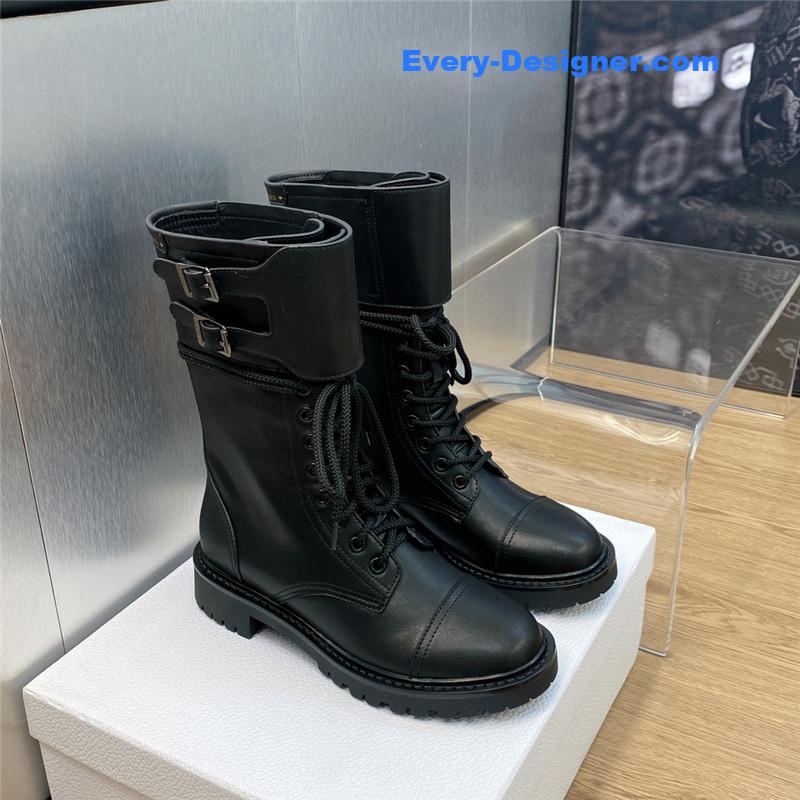dior belt buckle low heel round toe lace up knight boots
