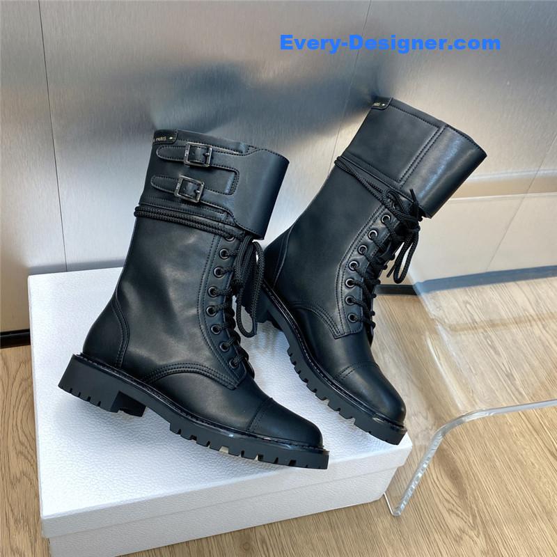 D10r belt buckle low heel round toe lace up knight boots