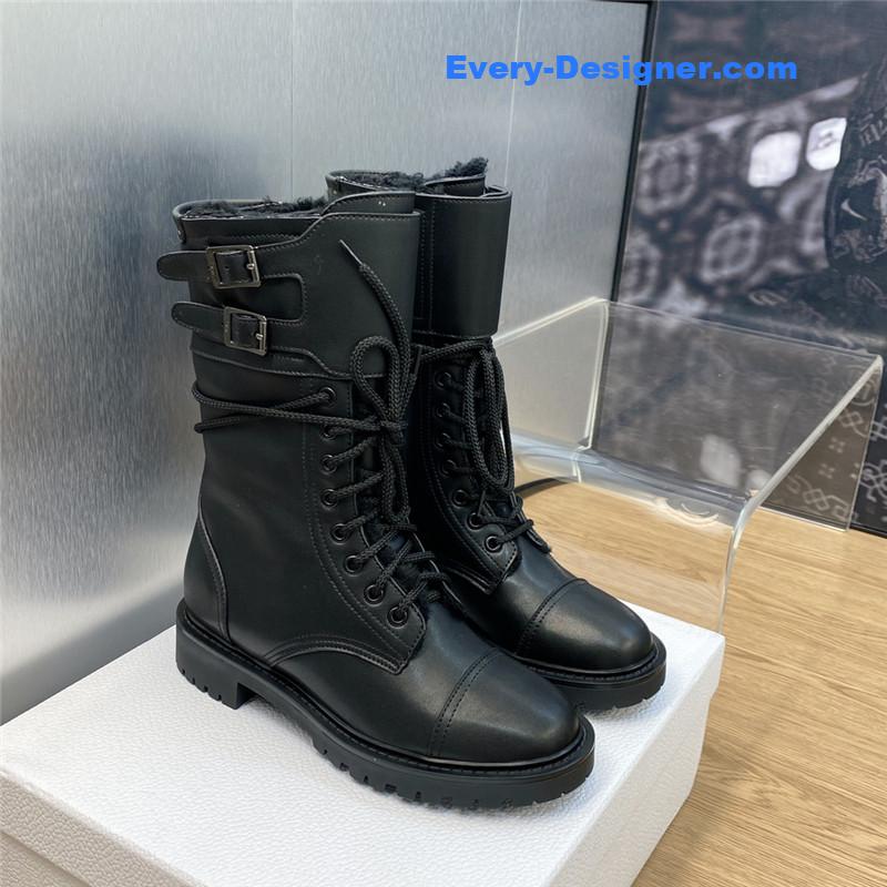 dior belt buckle low heel round toe lace up knight boots