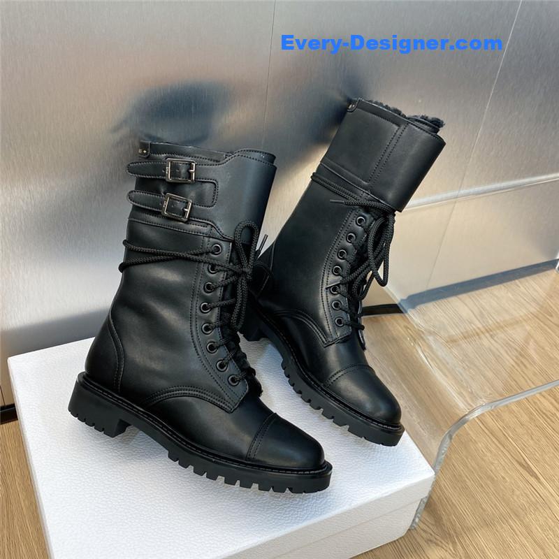 D10r belt buckle low heel round toe lace up knight boots