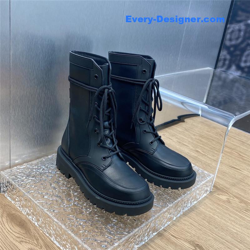 dior low heel round toe lace up knight boots