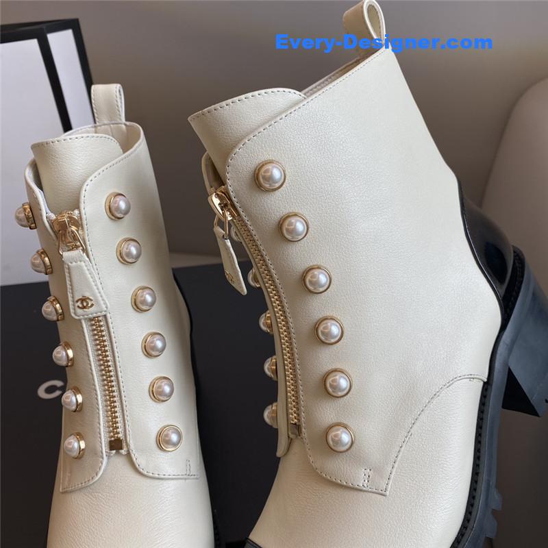 CC new double c pearl cowhide short boots