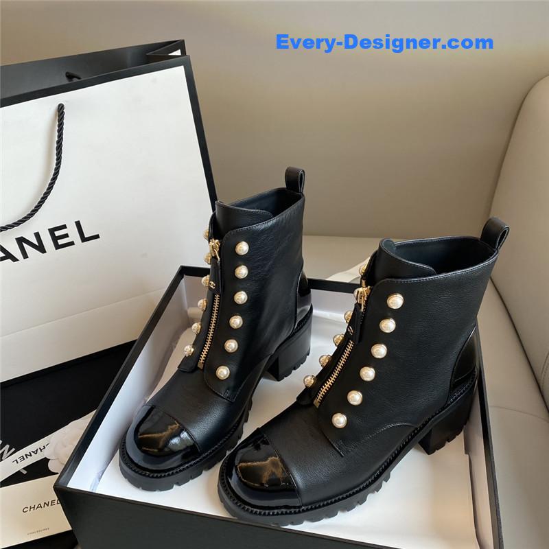 CC new double c pearl cowhide short boots