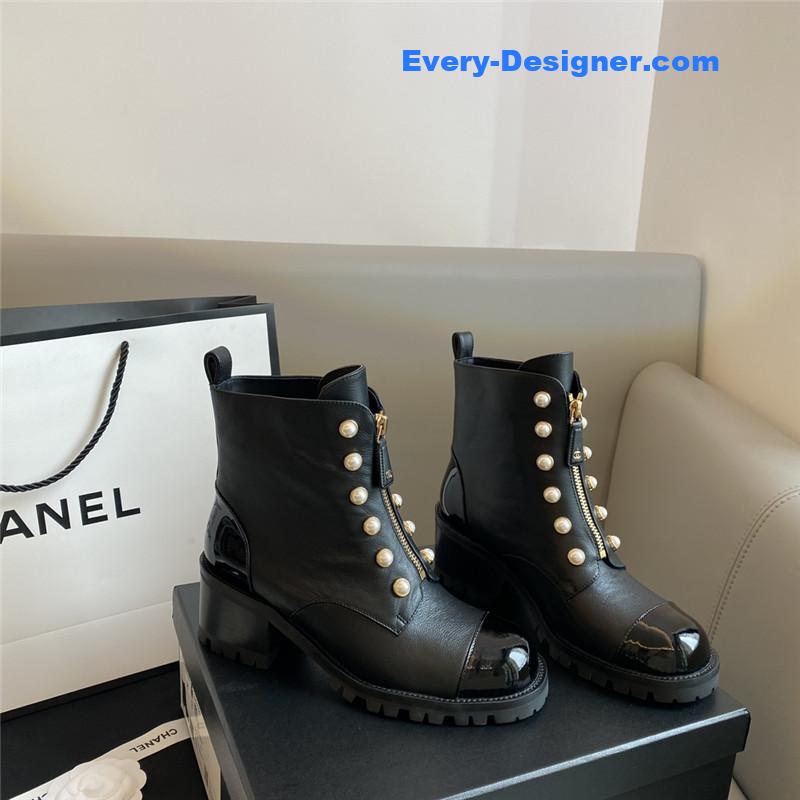 CC new double c pearl cowhide short boots