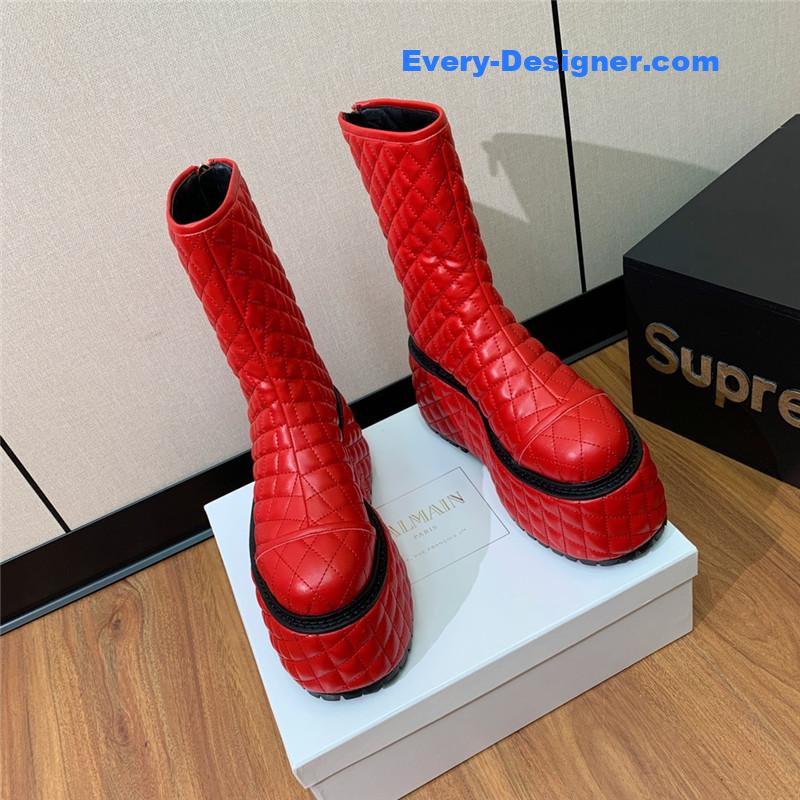 Balmain electro-embroidered leather platform boots