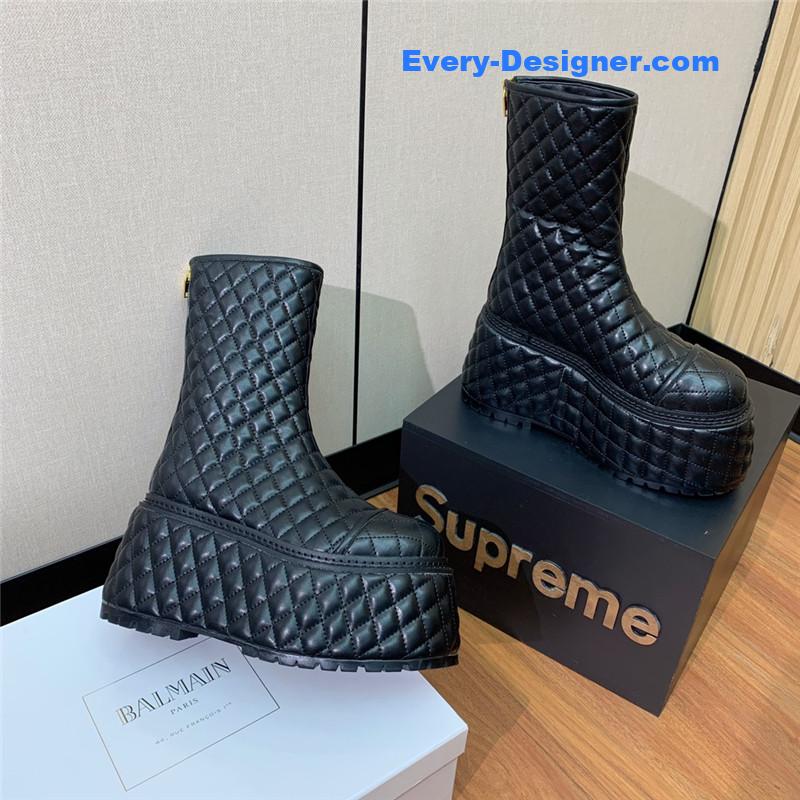 Balmain electro-embroidered leather platform boots