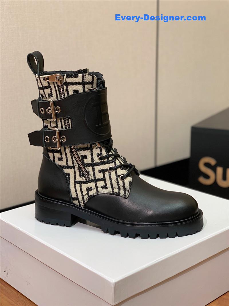 Balmain catwalk style motorcycle leather buckle boots