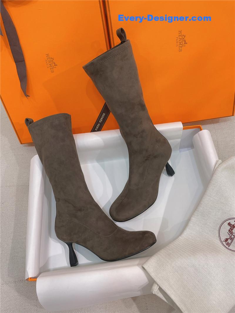 Hermes stretch sheepskin high-heeled boots