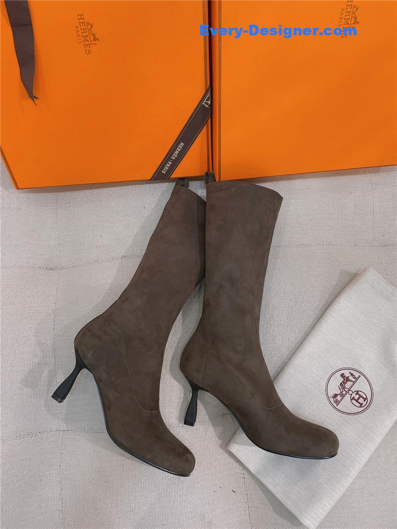 Hermes stretch sheepskin high-heeled boots