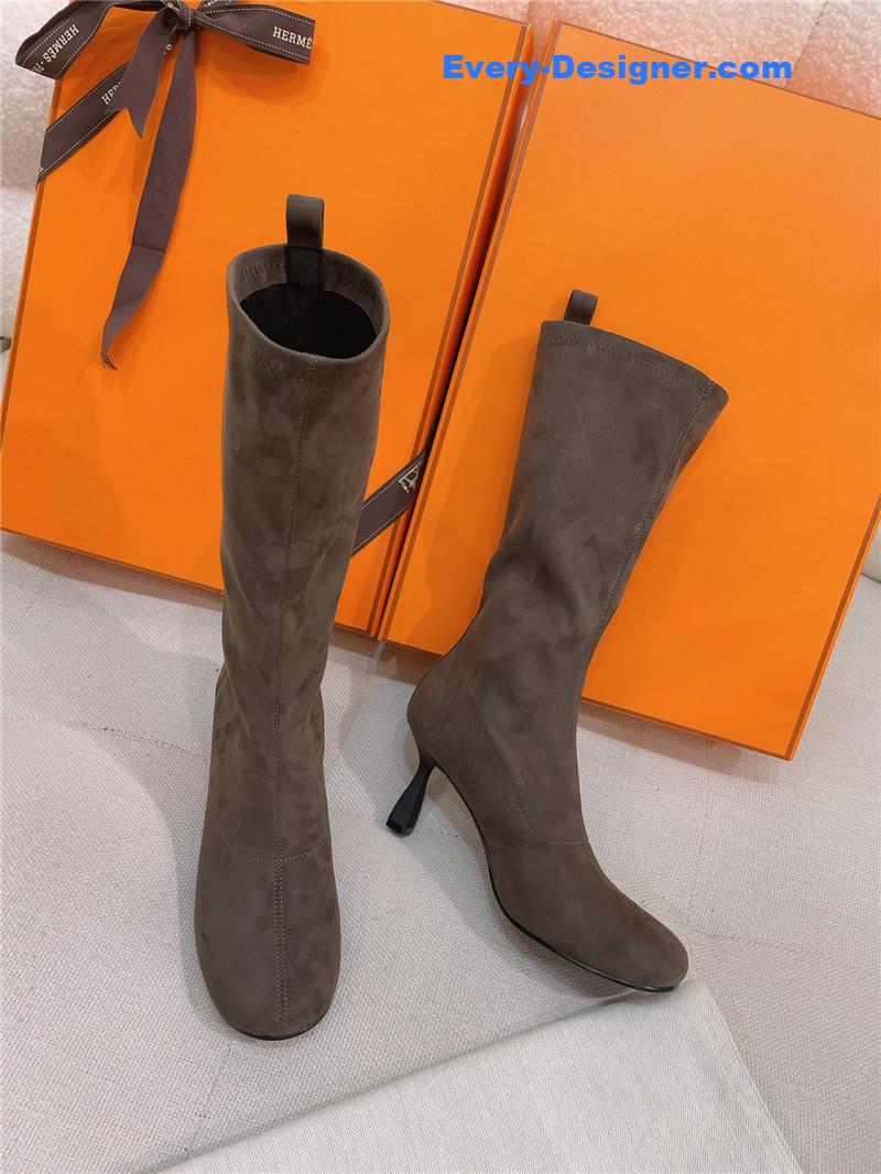 Hermes stretch sheepskin high-heeled boots
