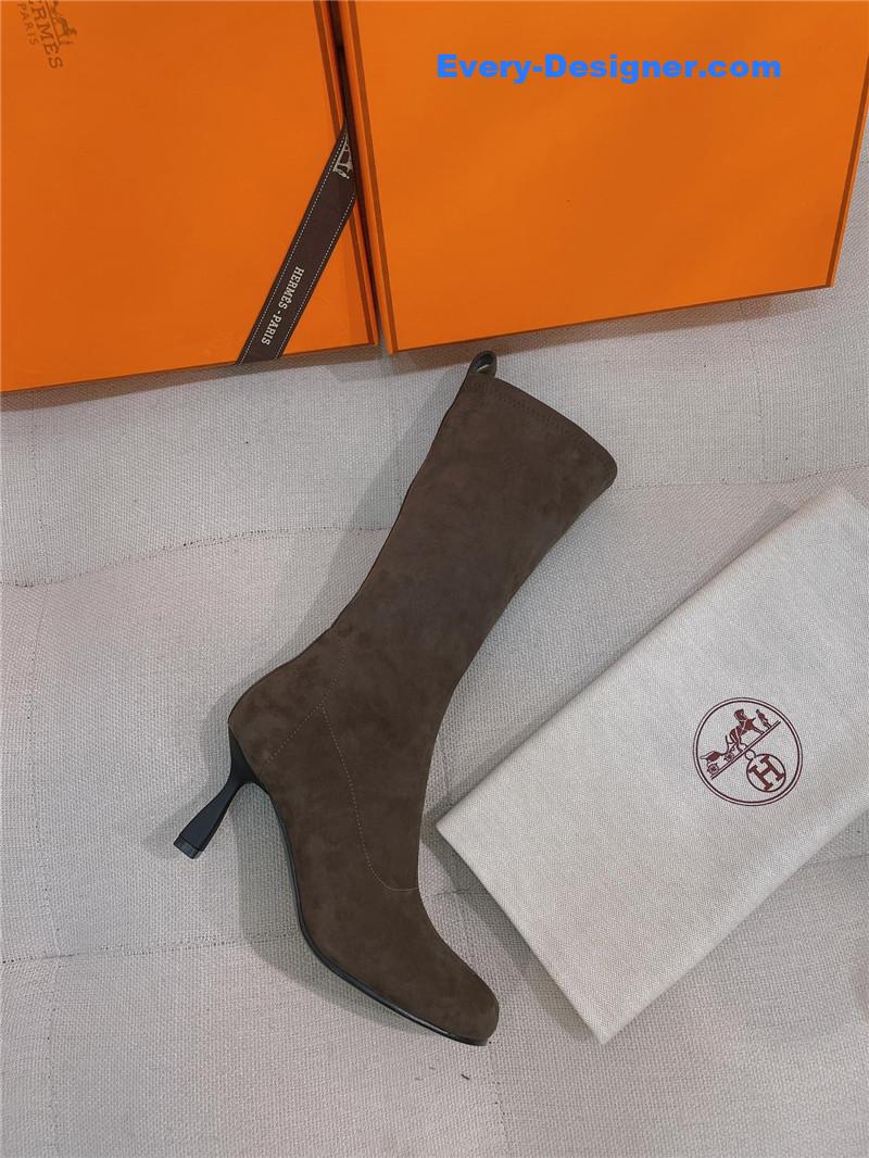 Hermes stretch sheepskin high-heeled boots