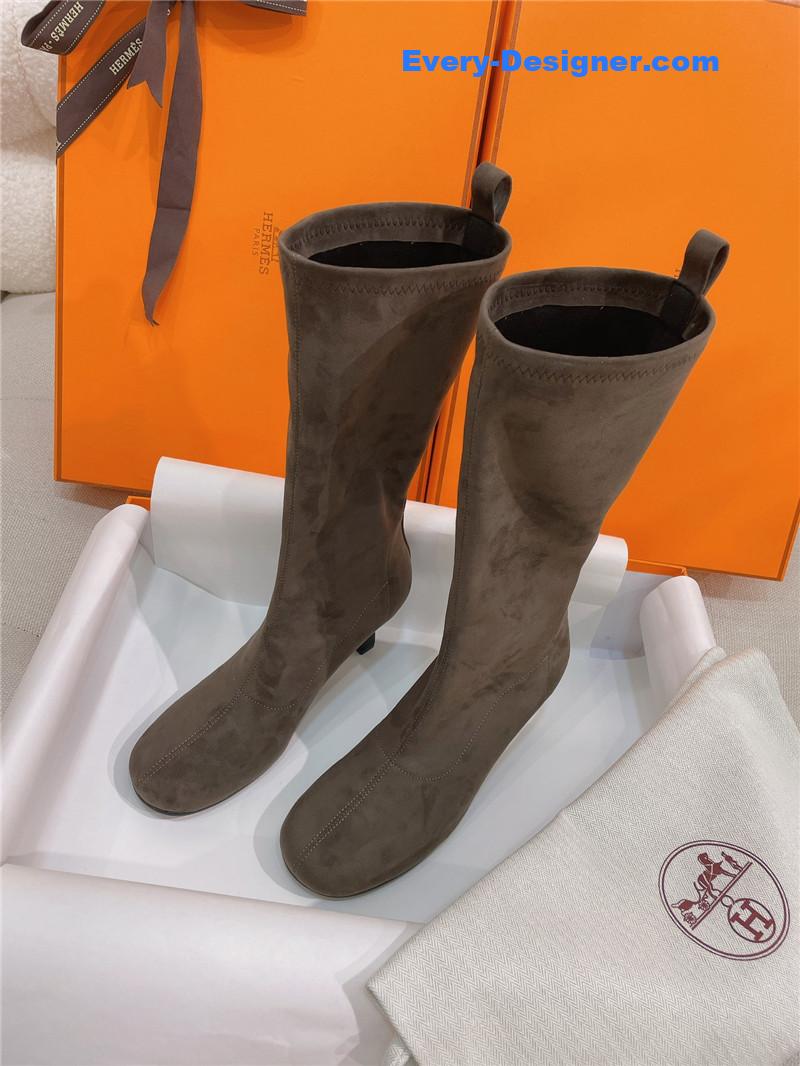 Hermes stretch sheepskin high-heeled boots