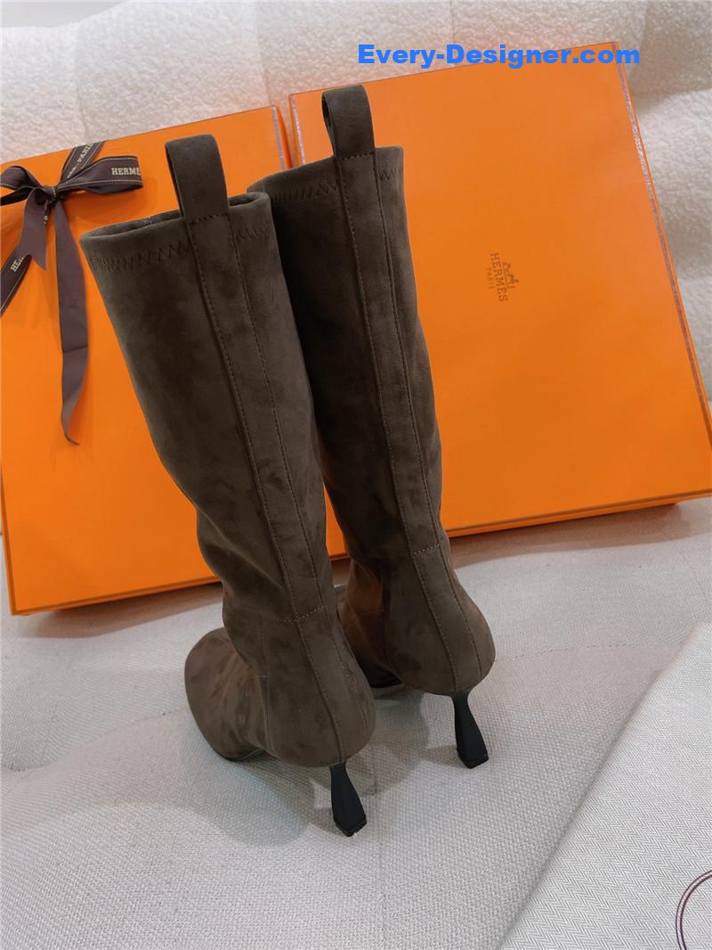 Hermes stretch sheepskin high-heeled boots