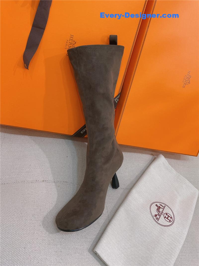 Hermes stretch sheepskin high-heeled boots