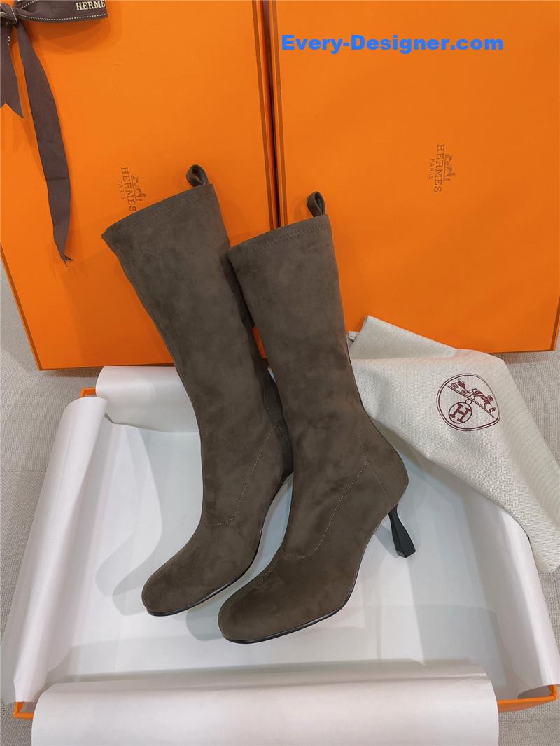 Hermes stretch sheepskin high-heeled boots