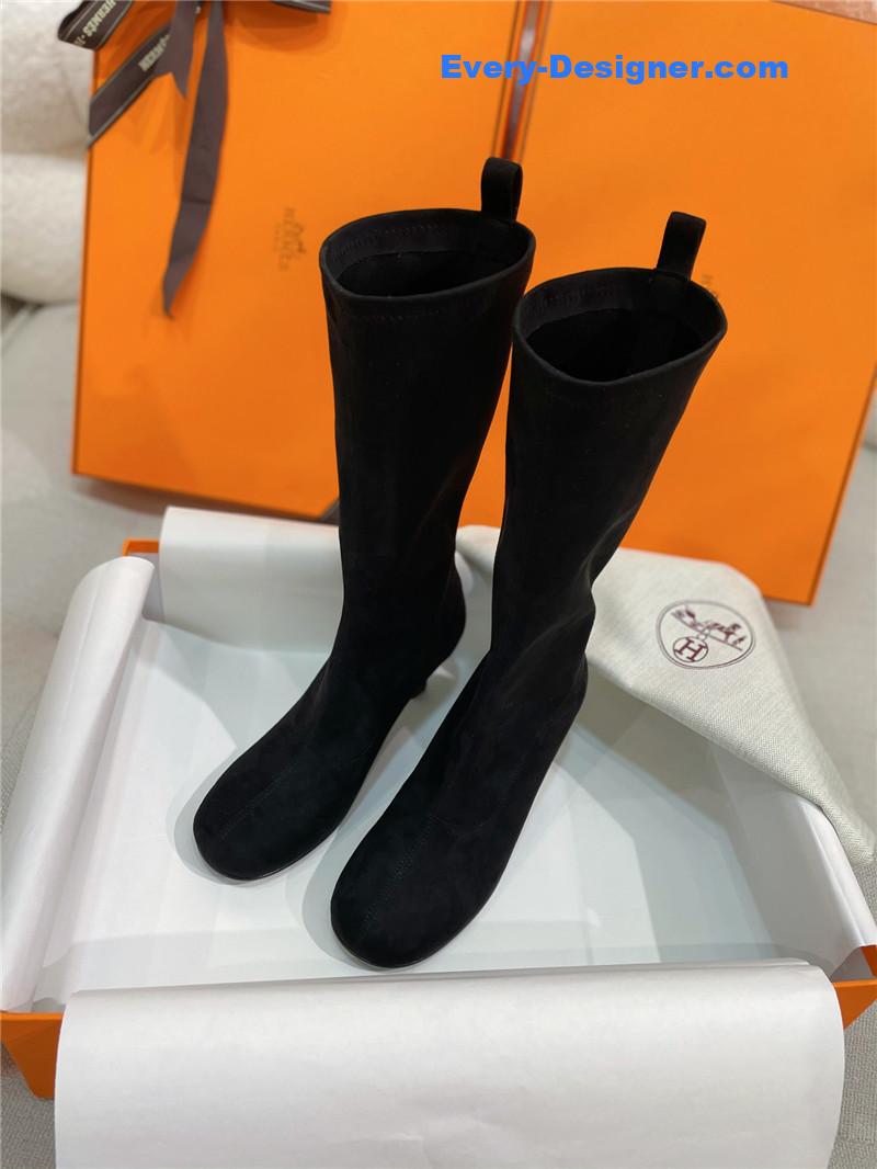 Hermes stretch sheepskin high-heeled boots