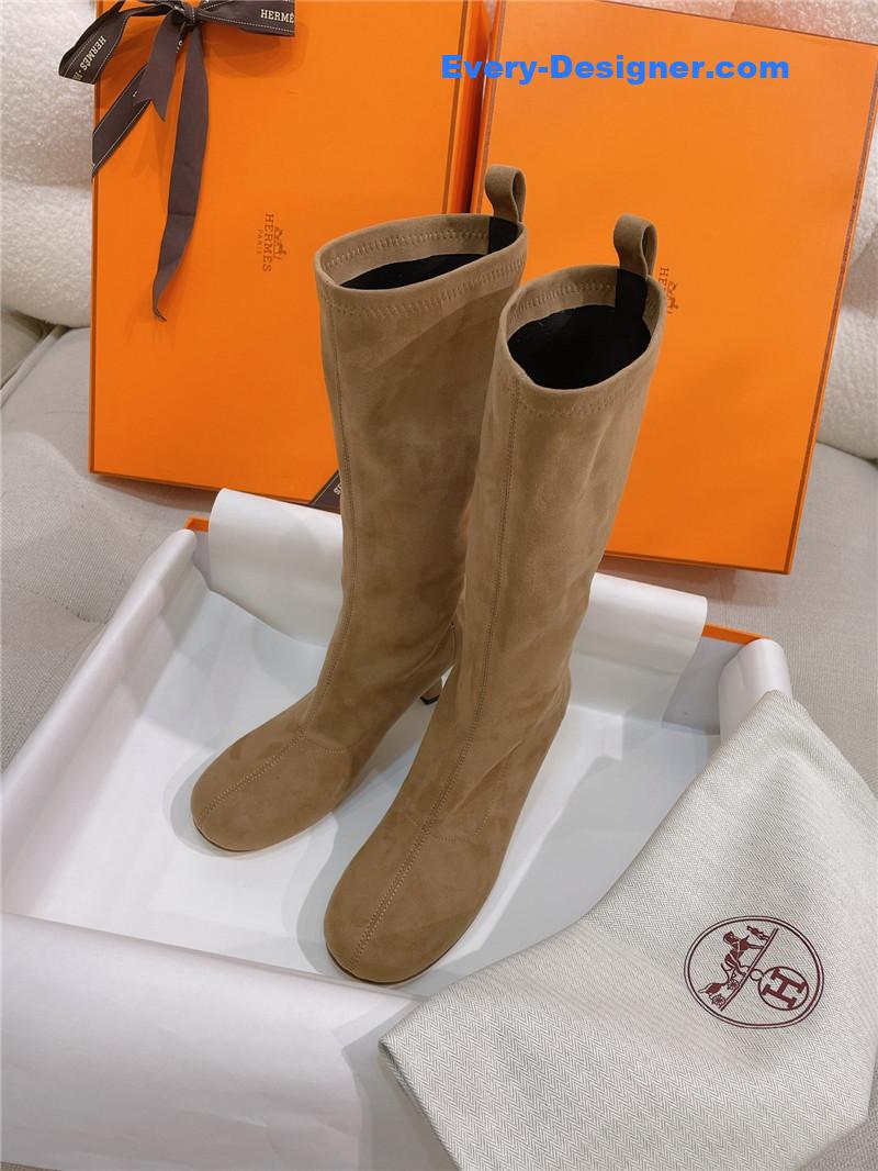 Hermes stretch sheepskin high-heeled boots