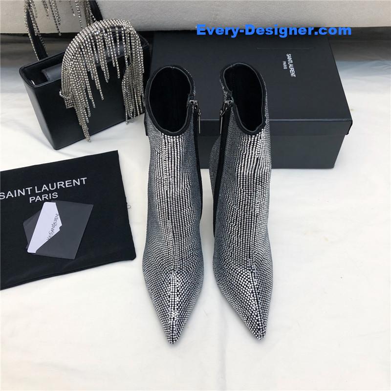 y51 letter metal heel full D1am0nd zipper ankle boots