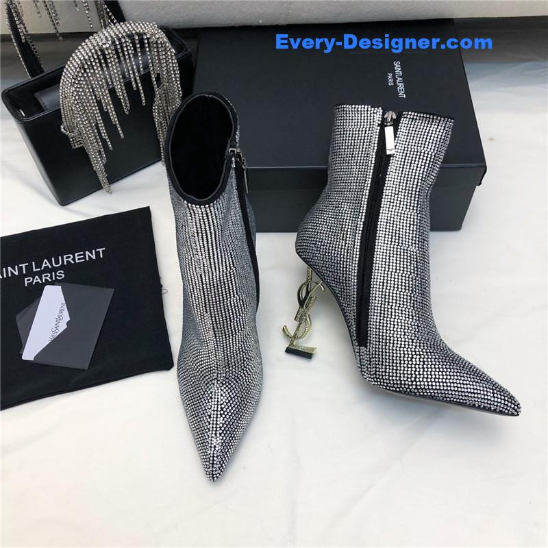 y51 letter metal heel full D1am0nd zipper ankle boots