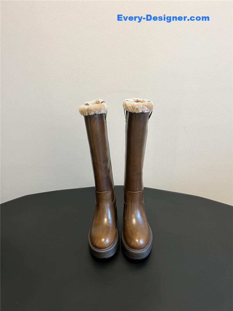 miumiu thick-soled straight sleeve plus fleece boots