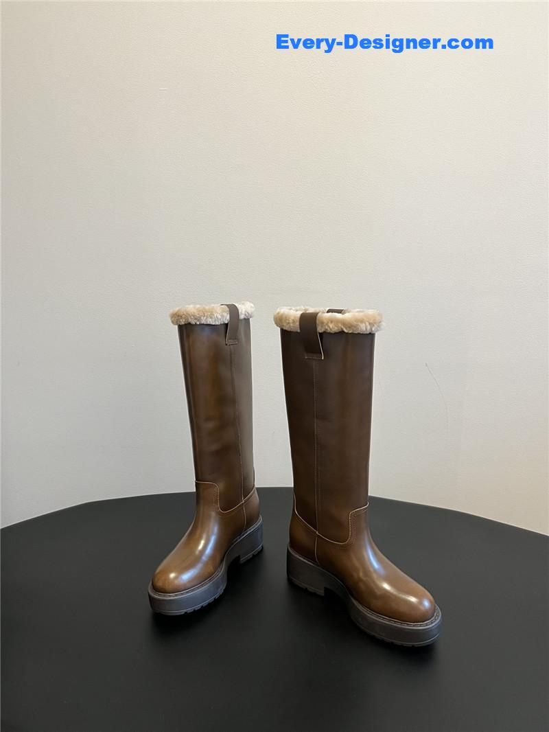 miumiu thick-soled straight sleeve plus fleece boots