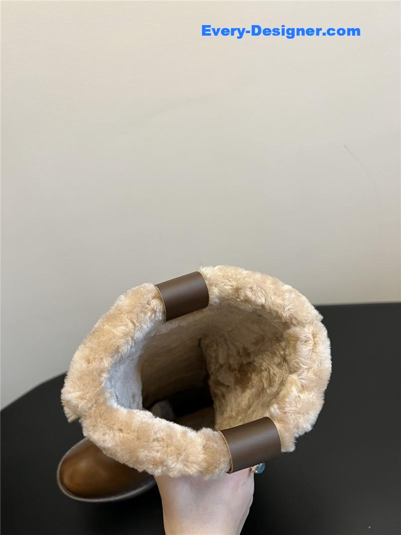 miumiu thick-soled straight sleeve plus fleece boots