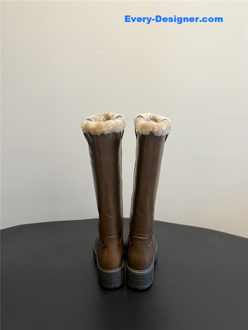miumiu thick-soled straight sleeve plus fleece boots