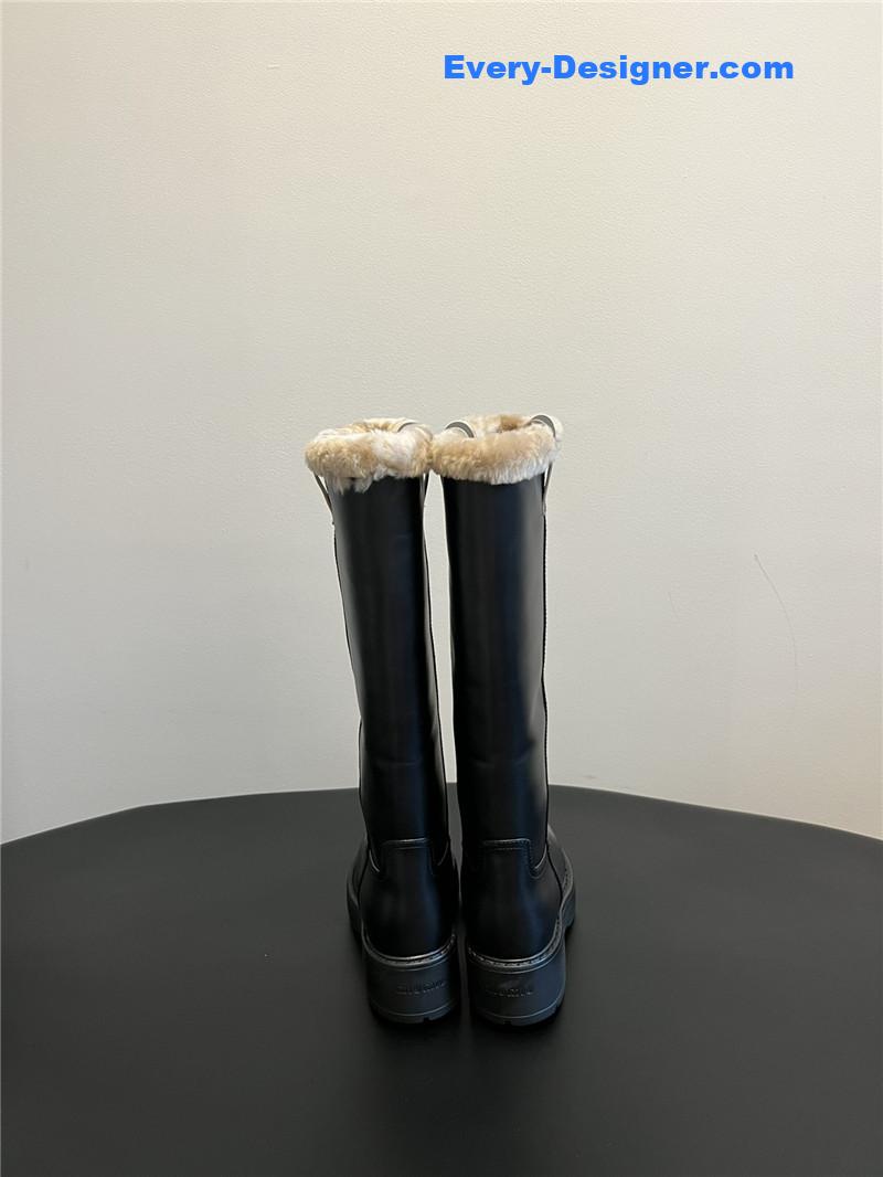 miumiu thick-soled straight sleeve plus fleece boots