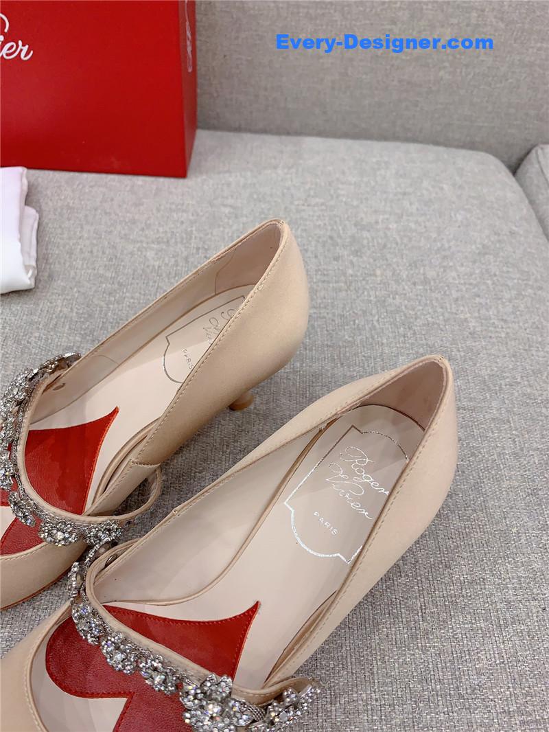 Roger vivor new Bouquet flower rhinestone cat heel high heels