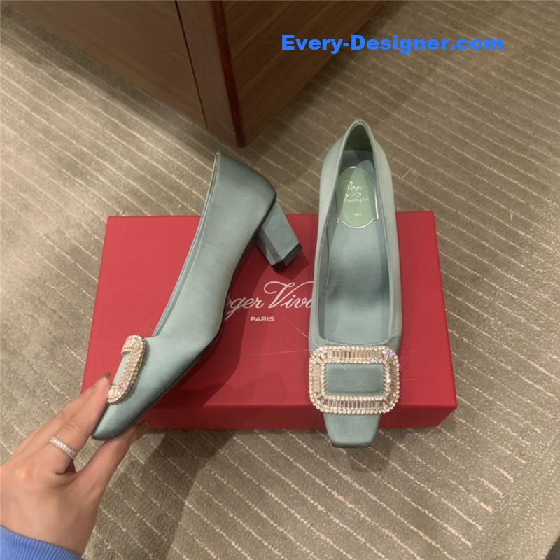 Roger vivor square buckle rhinestone high heel shoes